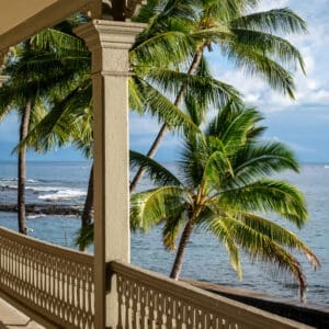 The view over Kailua Bay from the upper lanai at Hulihe'e