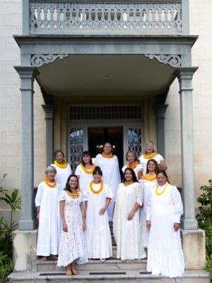The Board of Directors of the Daughters of Hawaii on the steps of Hulihee Palace Daughters of Hawaii Board of Directors