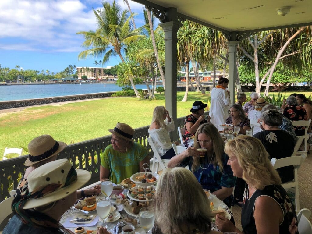 Tea and lunch on the lanai at Hulihee Palace with a view of the Bay